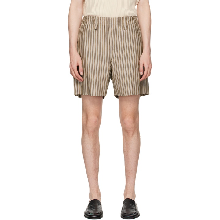 Photo: HOMME PLISSÉ ISSEY MIYAKE Beige & Red Stripe Jersey Shorts