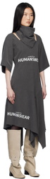 Pushbutton Gray Scarf Midi Dress