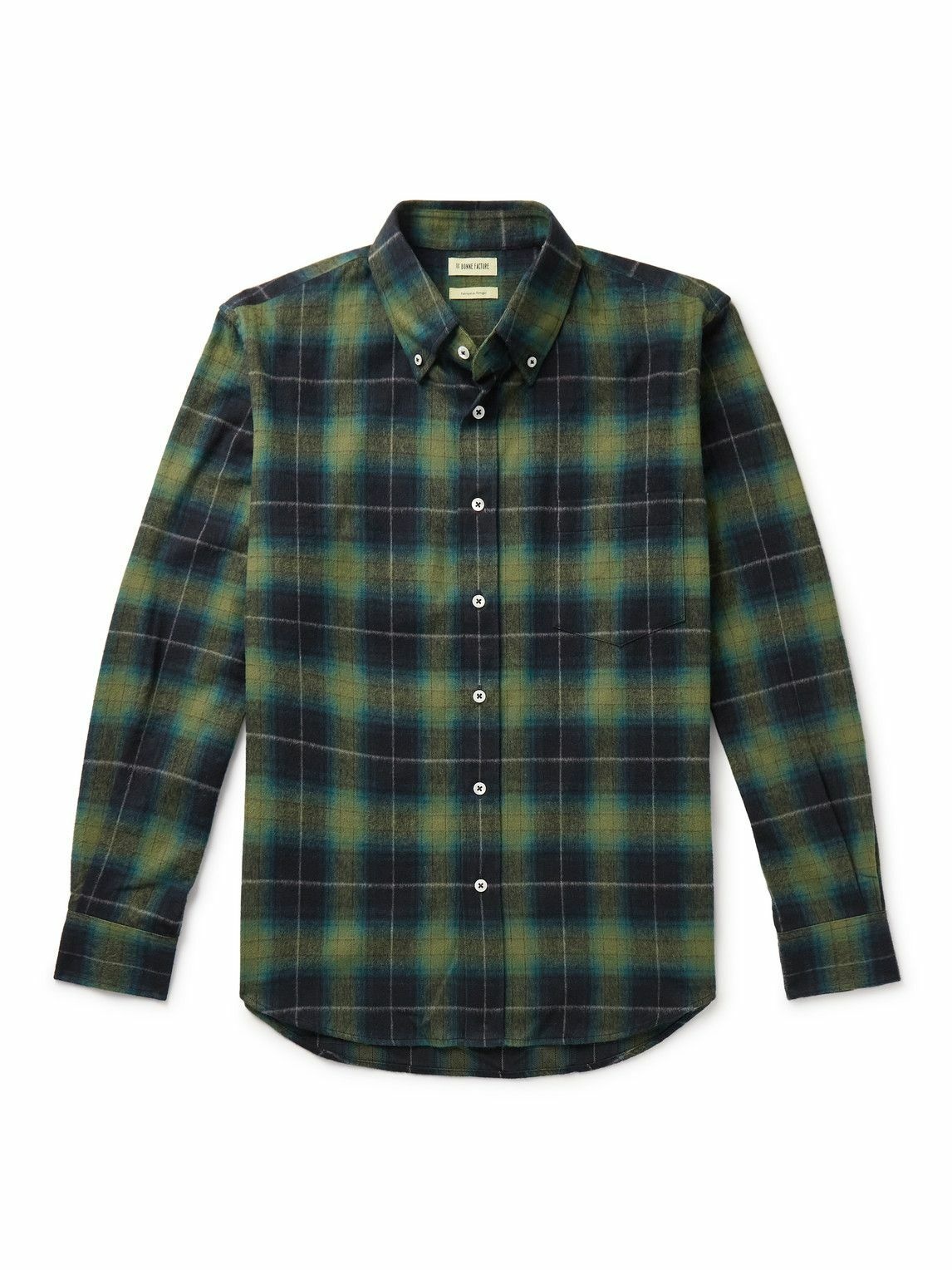 Photo: De Bonne Facture - Button-Down Collar Checked Cotton-Flannel Shirt - Green