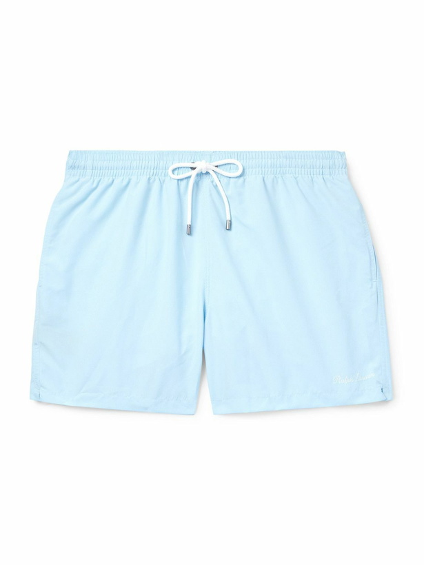 Photo: Ralph Lauren Purple label - Straight-Leg Mid-Length Logo-Embroidered Swim Shorts - Blue