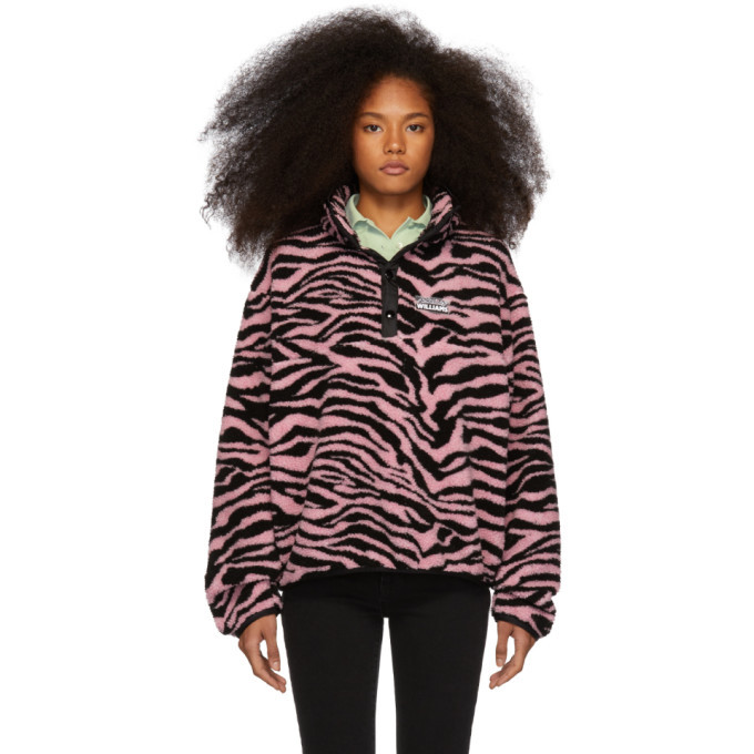 Ashley Williams Pink and Black Fleece Tiger Juju Sweater