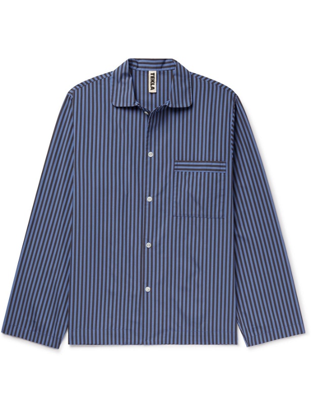 Photo: TEKLA - Camp-Collar Striped Organic Cotton-Poplin Pyjama Shirt - Blue