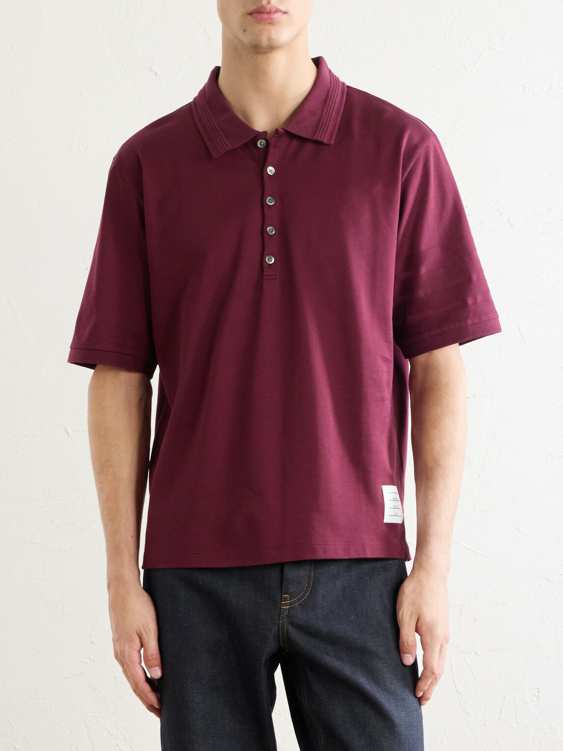 Thom Browne - Cotton-Jersey Polo Shirt - Burgundy