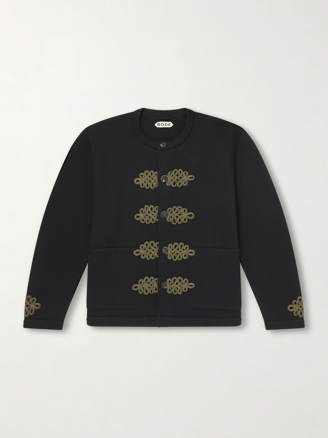 BODE - Bannister Appliquéd Virgin Wool Cardigan - Black