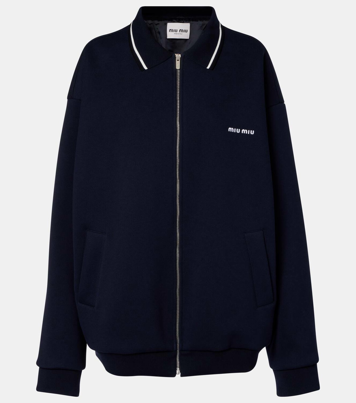 ジャケット MIU MIU LOGO BLOUSON JACKET Logo cotton chino blouson in blue - Miu Miu | Mytheresa