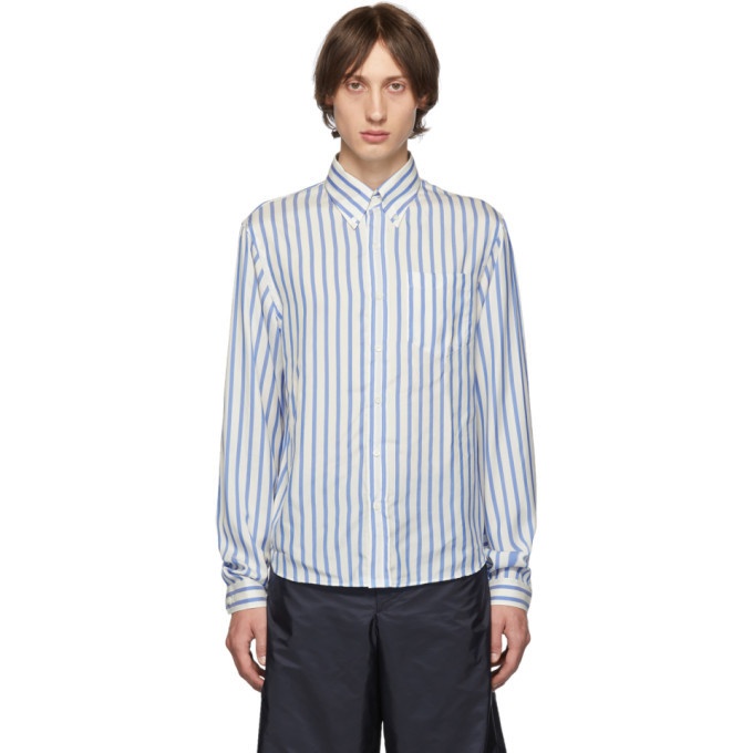 Photo: Prada Blue and White Silk Striped Shirt