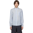 Prada Blue and White Silk Striped Shirt