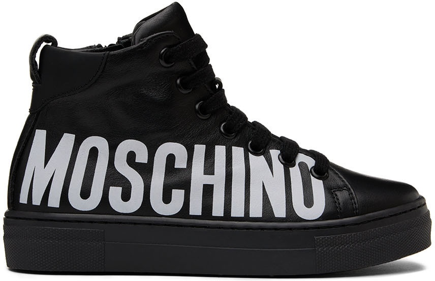 Moschino Kids Black Leather High Sneakers Moschino