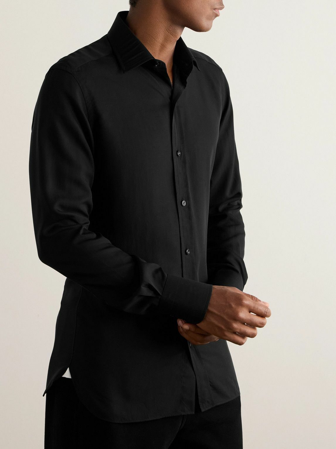 silk black dress shirt Men's Regular Fit Shiny Satin Dress Shirt, Tie & Pocket Square Set in Black 21½ 35/36 / Black