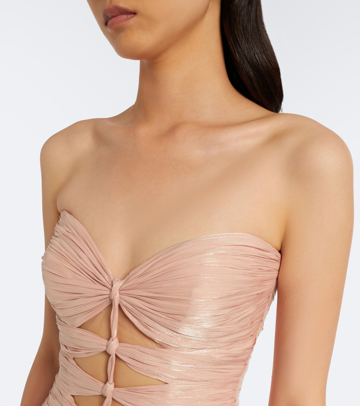 Costarellos Ruched Lurex® georgette gown