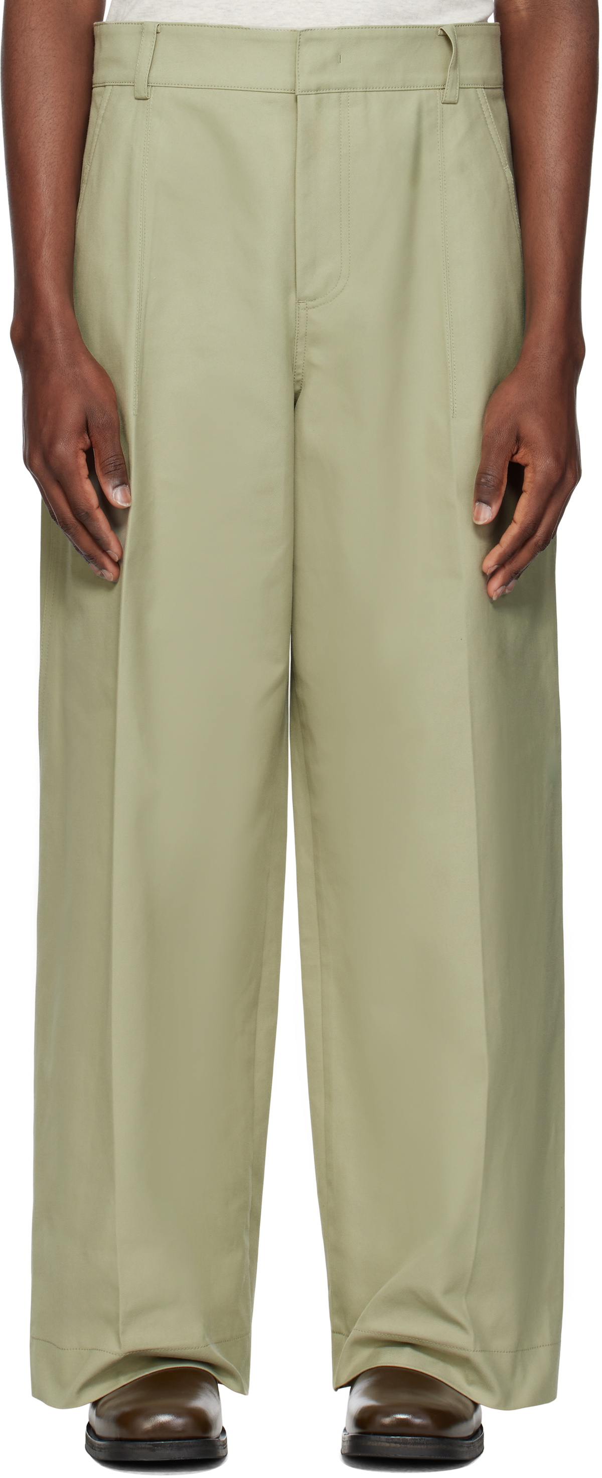 RECTO Beige Wide Fit Cotton Trousers