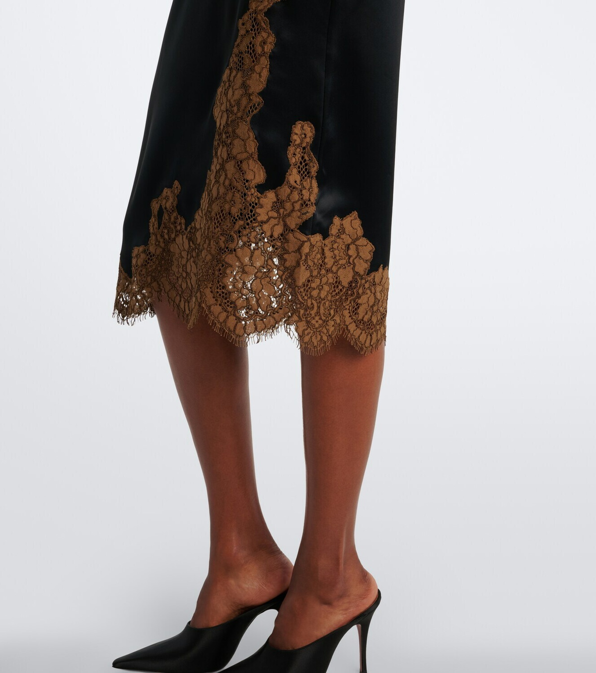 Dorothee Schumacher Shiny Statement lace-trimmed satin midi skirt