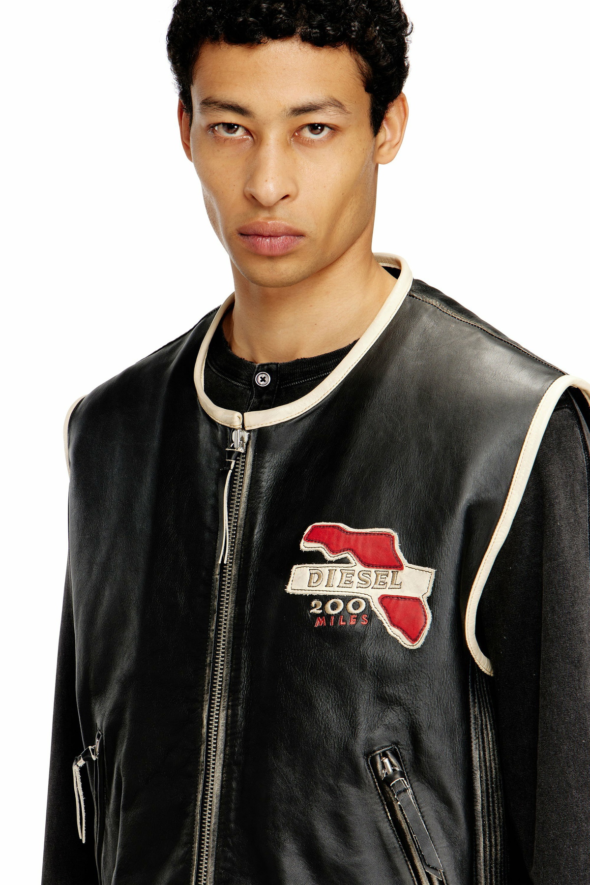 Diesel Leather vest with embroidered patches - Vests Mens in Black