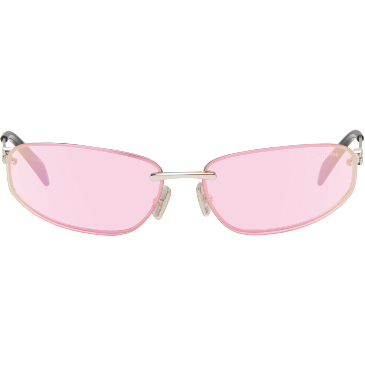 Miu Miu Eyewear Silver Rimless Metal Oval Sunglasses