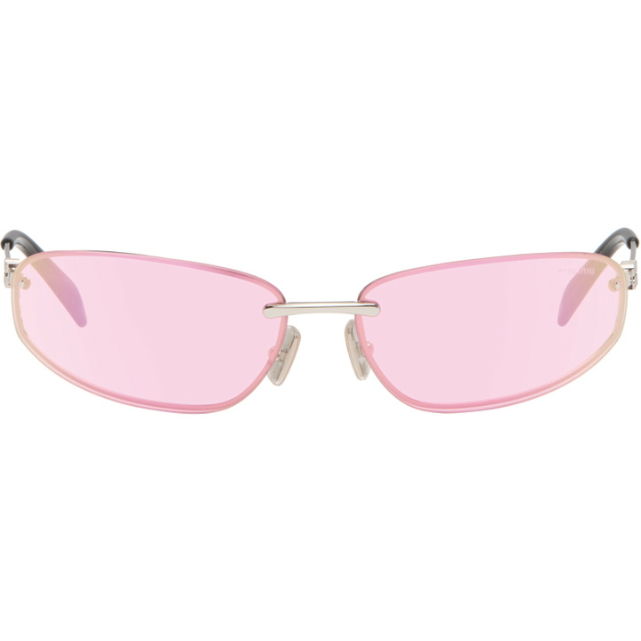Photo: Miu Miu Eyewear Silver Rimless Metal Oval Sunglasses