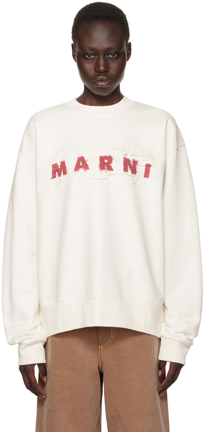 Marni White Wrinkled Logo Sweatshirt