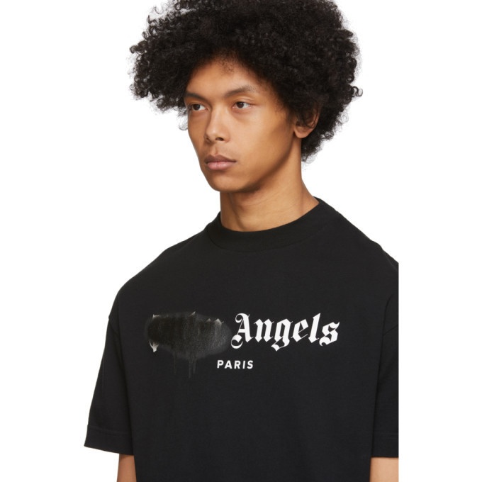 Palm Angels Black Paris Sprayed Logo T-Shirt Palm Angels