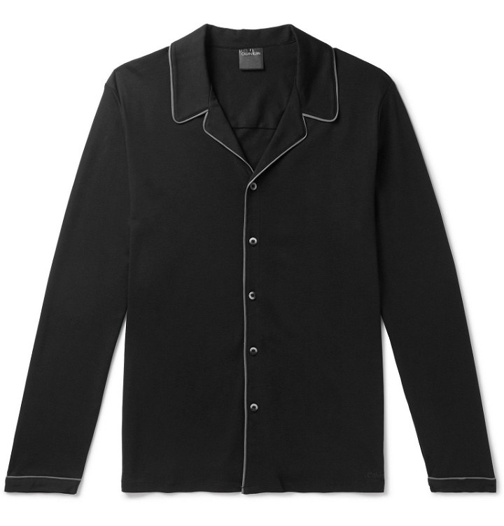 Photo: Calvin Klein Underwear - Camp-Collar Piped Cotton-Jersey Pyjama Shirt - Black