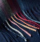 Paul Smith - Striped Fringed Mélange Cashmere Scarf - Blue