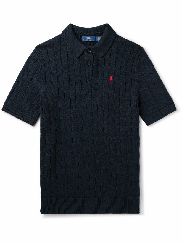 Photo: Polo Ralph Lauren - Logo-Embroidered Cable-Knit Cotton Polo Shirt - Blue