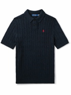 Polo Ralph Lauren - Logo-Embroidered Cable-Knit Cotton Polo Shirt - Blue