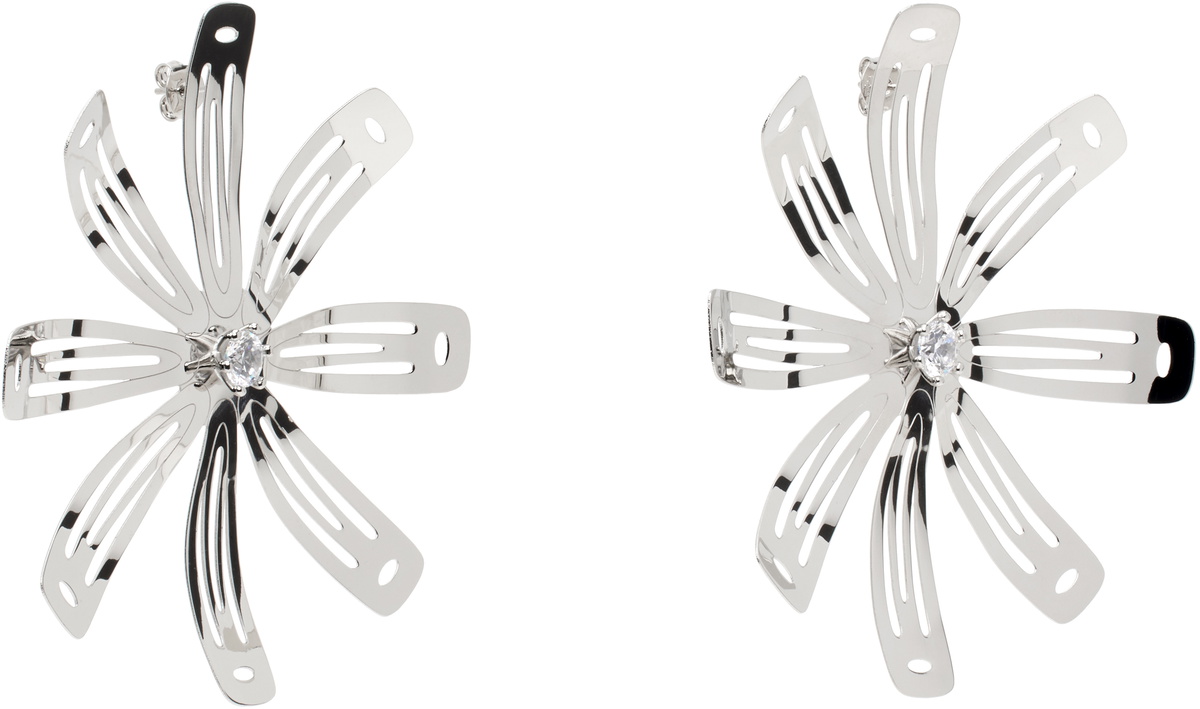 I'm Sorry by Petra Collins SSENSE Exclusive Silver D'heygere Edition Flower Hair Clip Earrings
