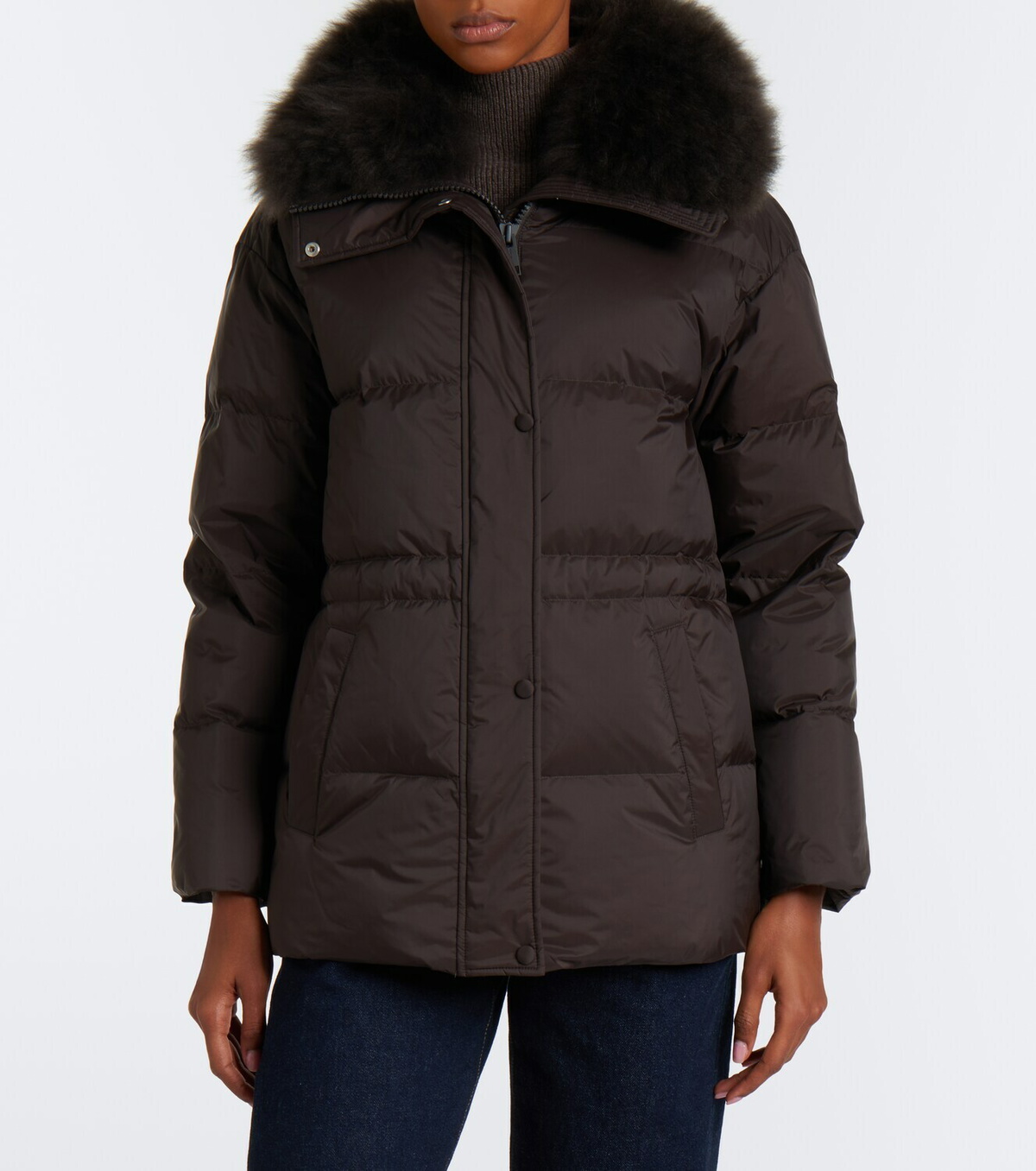 Yves Salomon Set of calf-hair trimmed down jacket and gloves