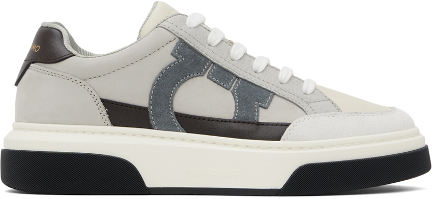Ferragamo Gray Low Cut Gancini Outline Sneakers Salvatore