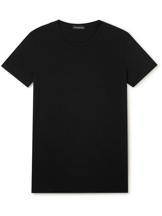 Photo: Ermenegildo Zegna - Logo-Embroidered Stretch-Lyocell Jersey T-Shirt - Black