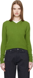 &Daughter Green Sligo Shrunken V-Neck Sweater
