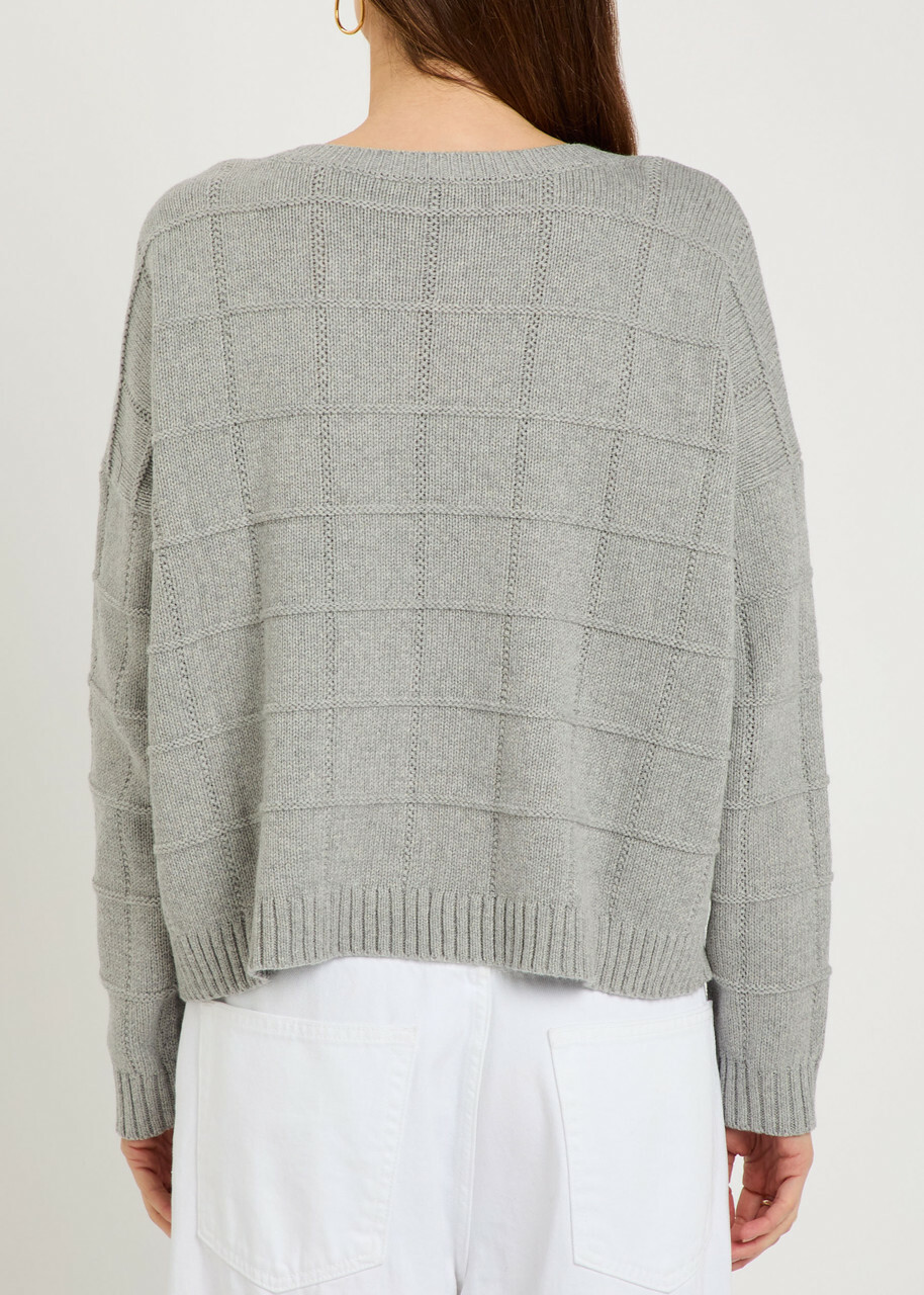 Eileen Fisher Check Cotton and Cashmere-blend Jumper Light Grey