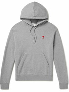 AMI PARIS - Logo-Embroidered Cotton-Jersey Hoodie - Gray