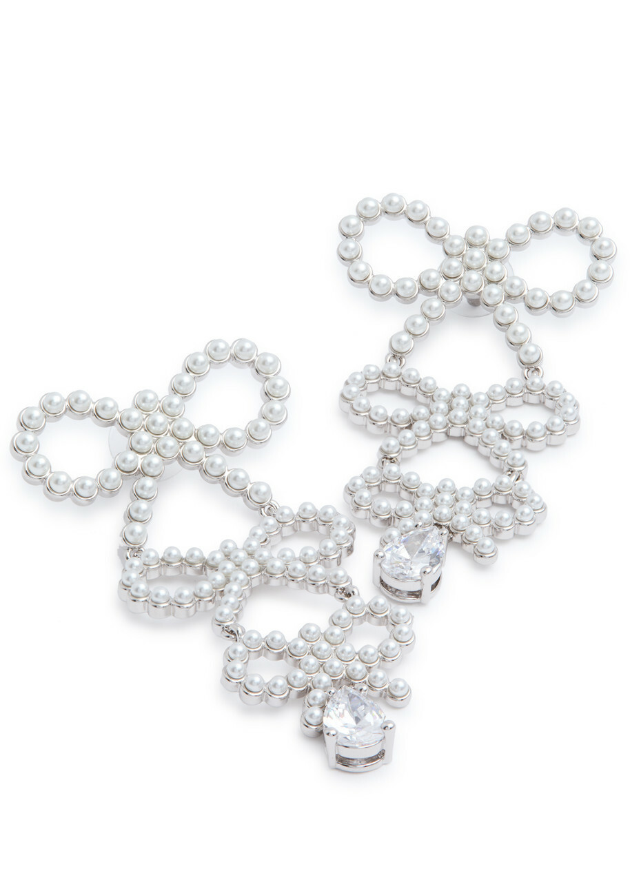 Self-portrait Bow Faux-pearl and Crystal-embellished Drop Earrings - Silver - One Size