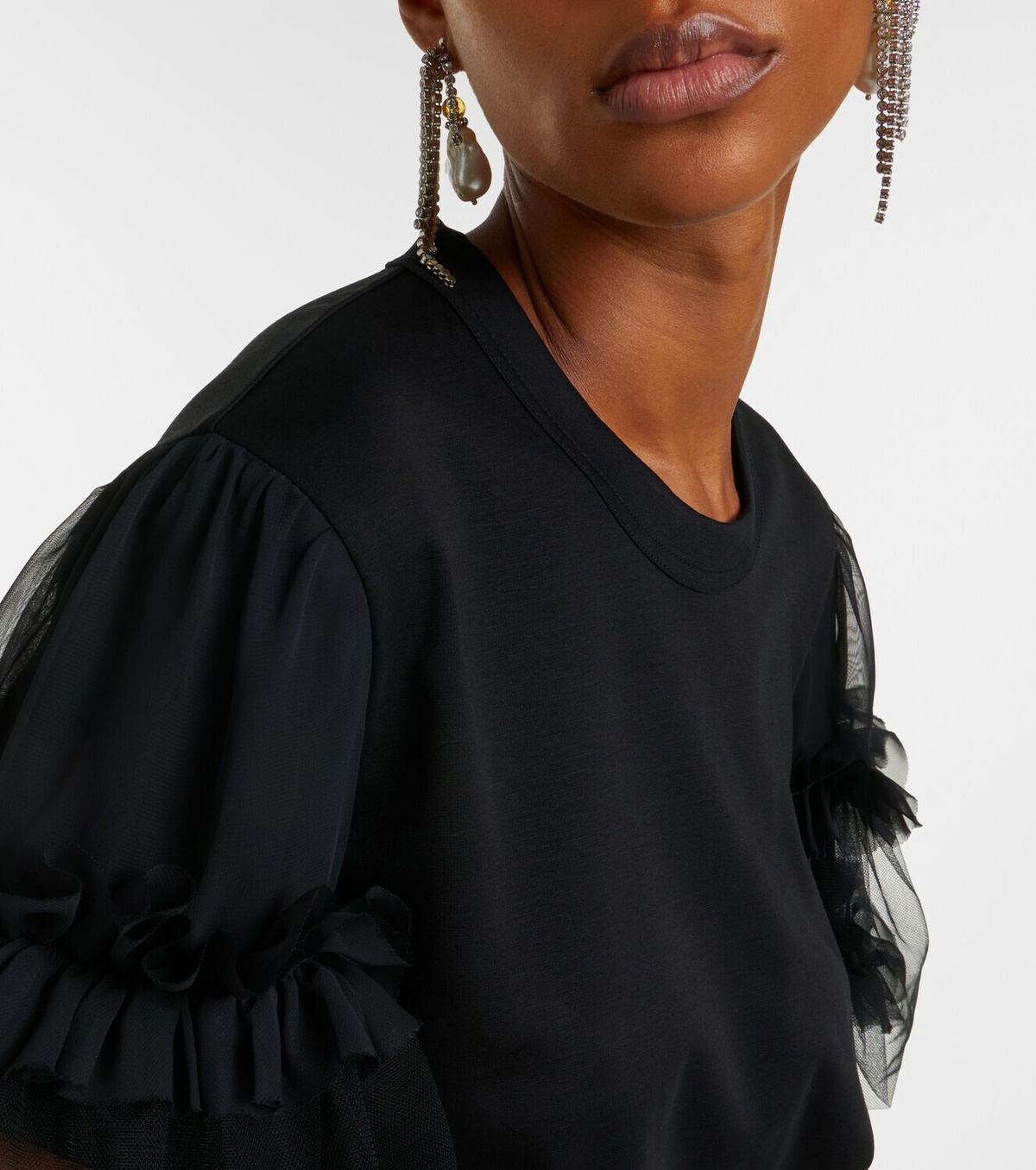 Noir Kei Ninomiya Ruffled tulle-trimmed cotton T-shirt