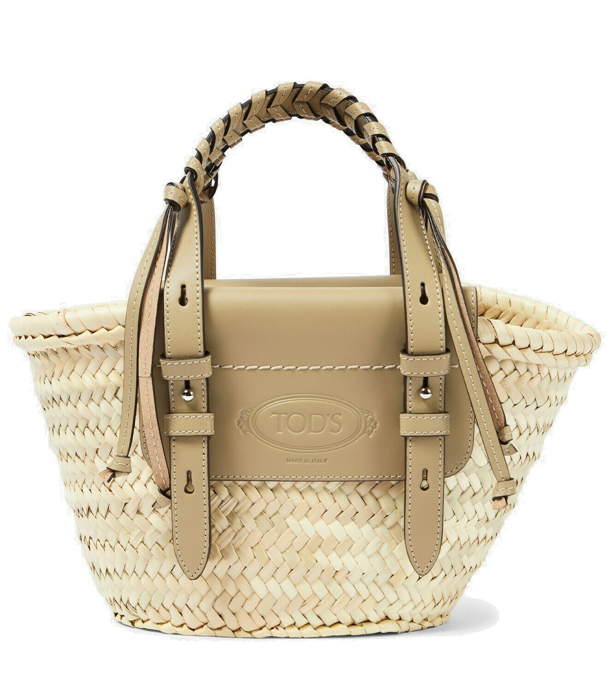 Tod's Small leather-trimmed raffia tote bag Tod's