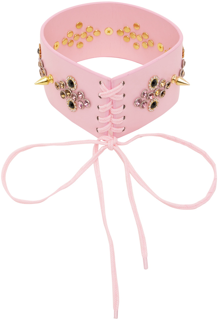 Nodress Pink Rivet Leather Choker Nodress