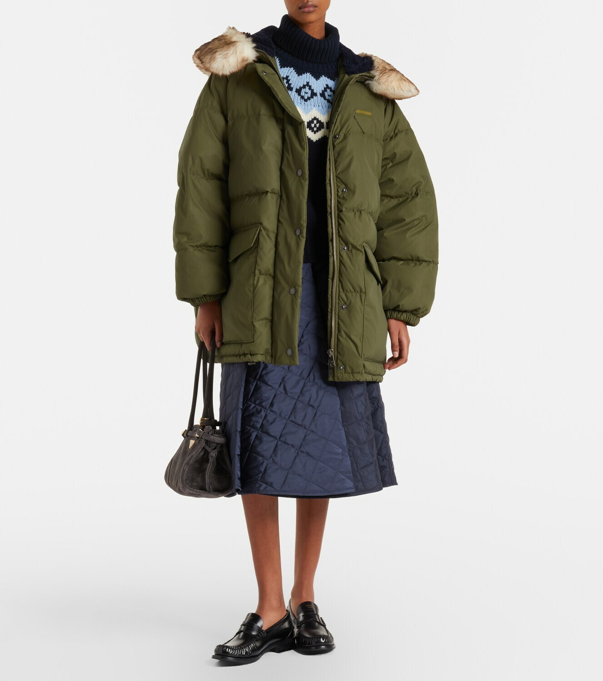 Prada Shearling-trimmed down coat