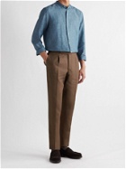 De Petrillo - Slim-Fit Pleated Linen Trousers - Brown
