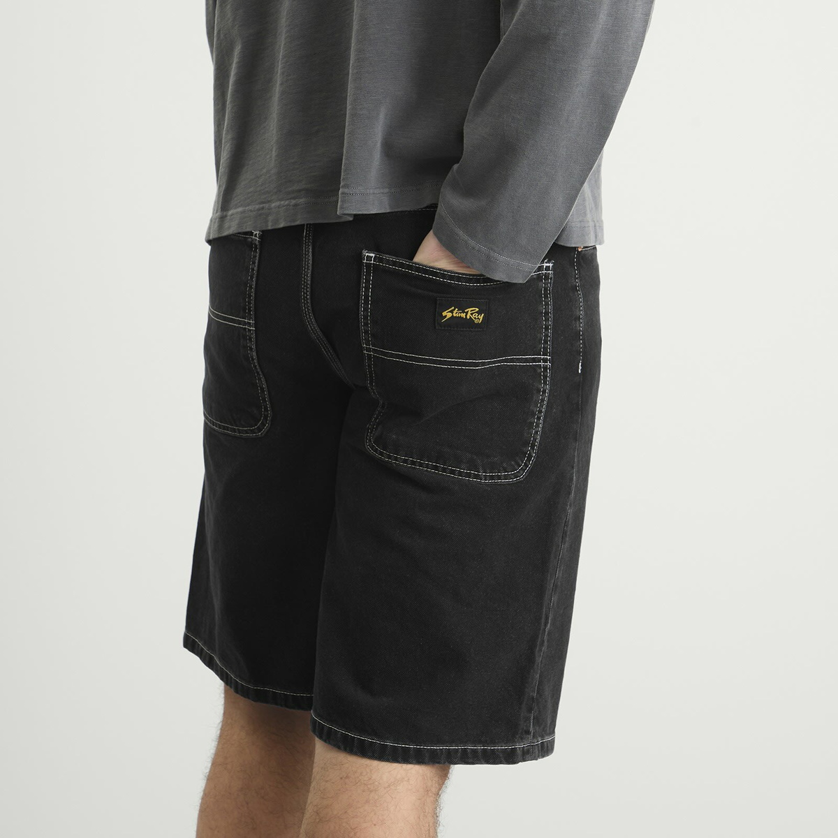 Stan Ray Men's Wide 5 Denim Shorts in Washed Black Denim