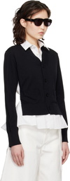 sacai Black & White Poplin Cotton Knit Cardigan