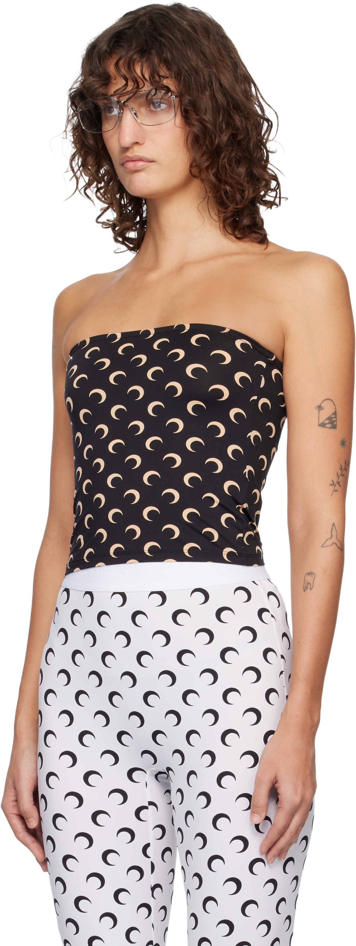 Marine Serre Black Recycled Moon Jersey Second Skin Tube Top