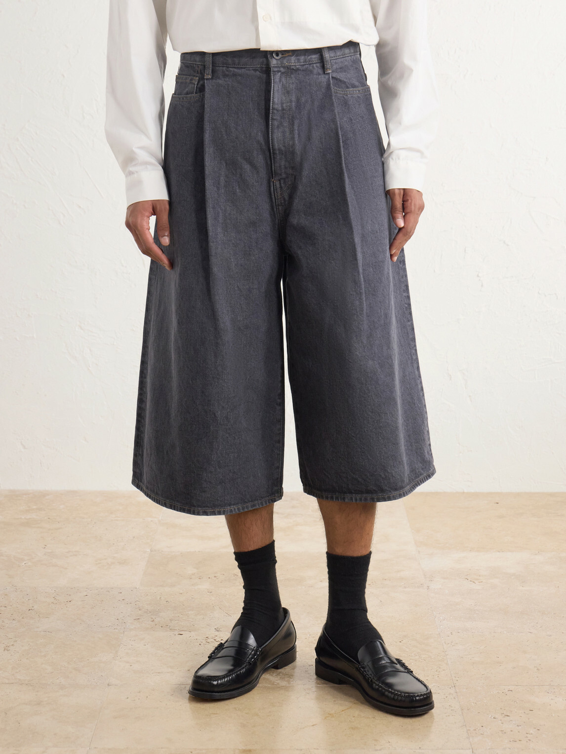 KAPITAL - Wide-Leg Denim Shorts - Black
