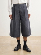 KAPITAL - Wide-Leg Denim Shorts - Black