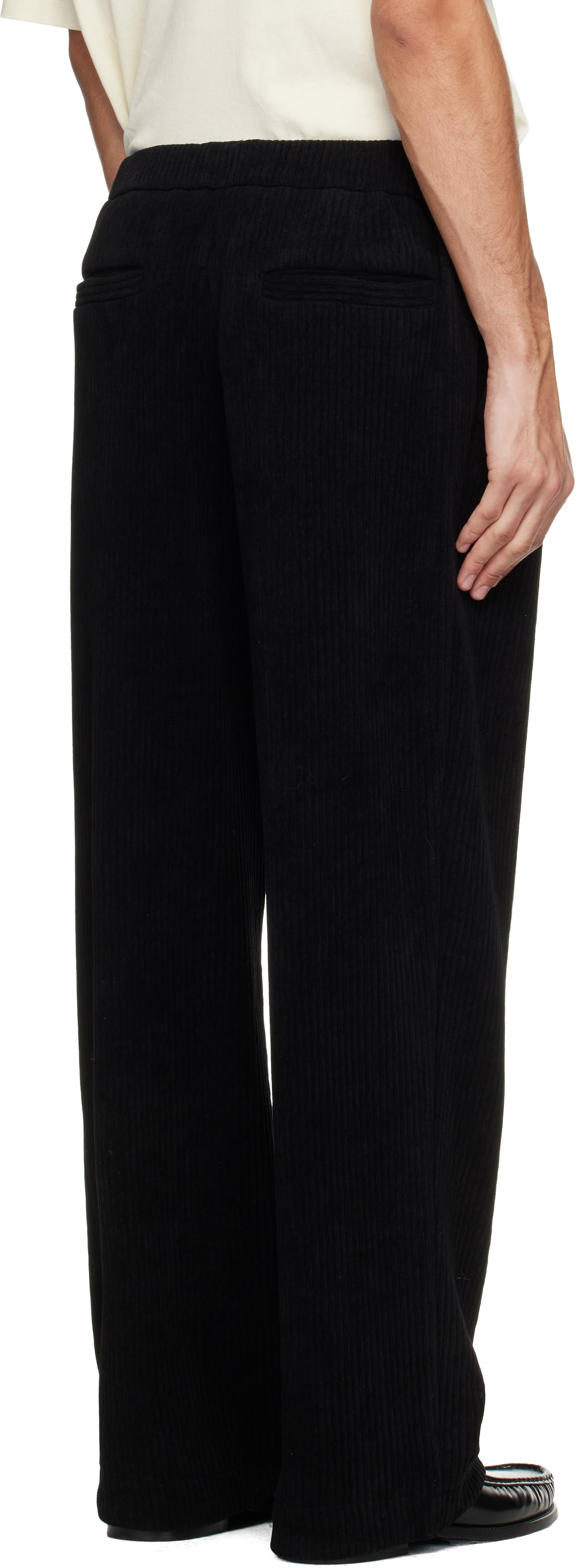 WOOYOUNGMI Black Banded Ribbed Sweatpants