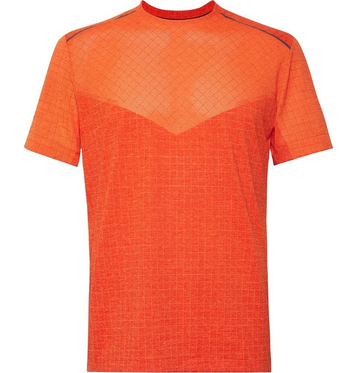 Photo: Nike Running - Tech Pack Stretch Jacquard-Knit Running T-Shirt - Bright orange