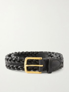 Drake's - 3.5cm Woven Leather Belt - Black