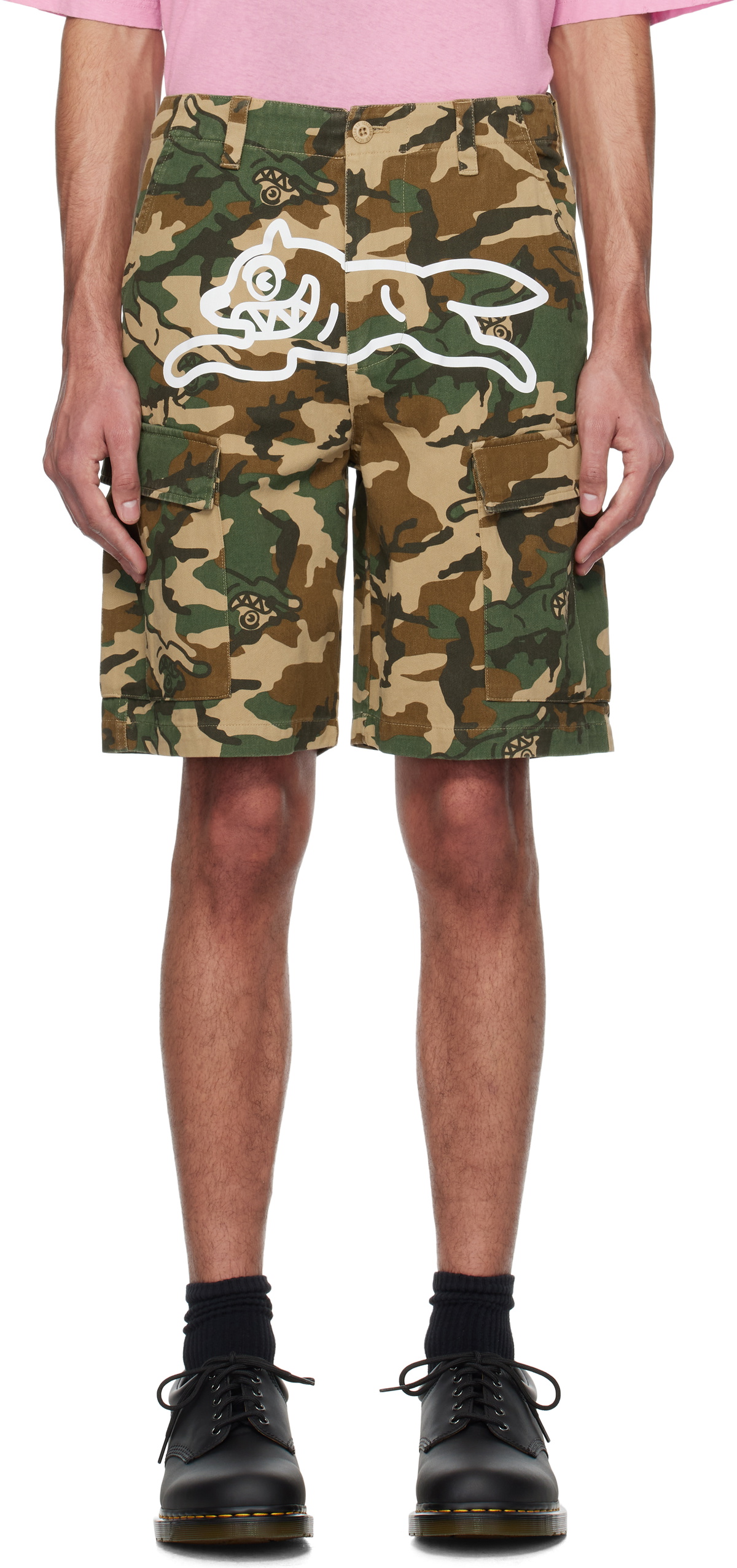 ICECREAM Khaki Running Dog Woodland Camo Cargo Shorts ICECREAM