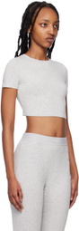 SKIMS Gray Cotton Jersey Super Cropped T-Shirt