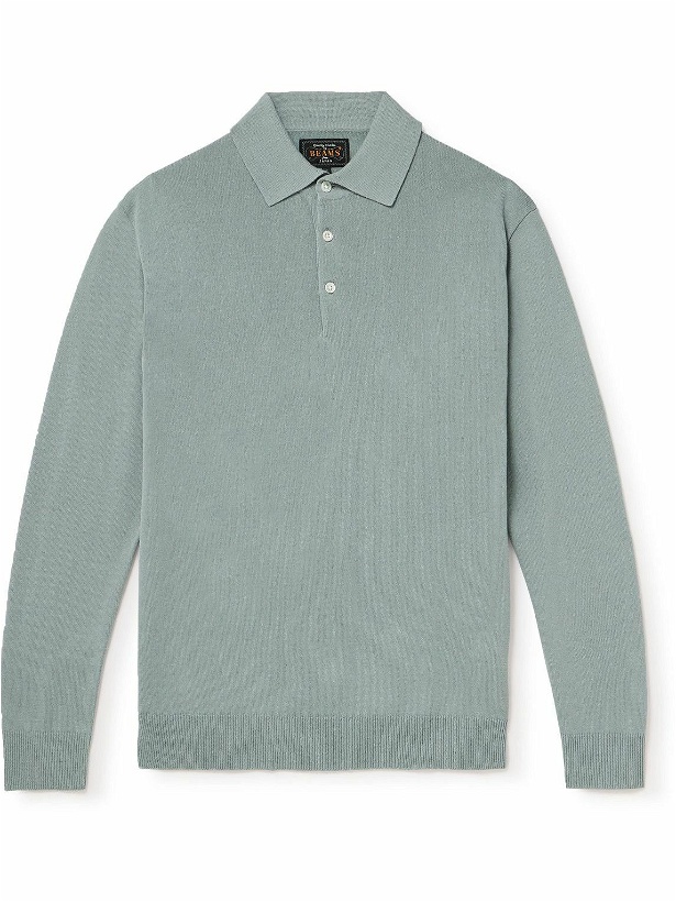 Photo: Beams Plus - Knitted Polo Shirt - Blue