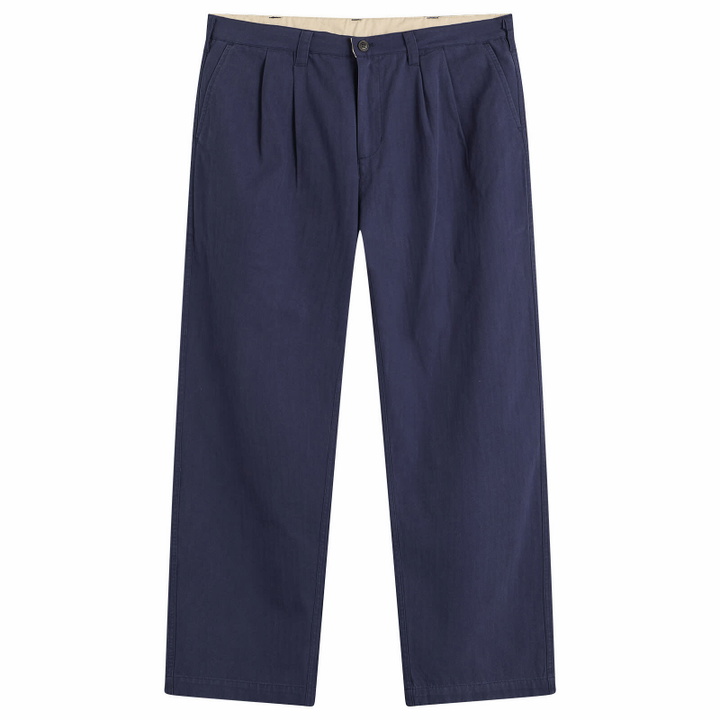 Photo: Butter Goods Men's Pleated Trousers in Washed Navy